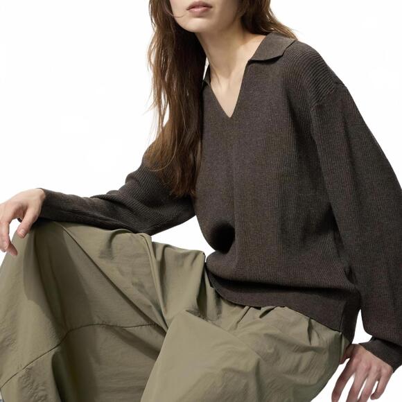 Uniqlo Sweaters - Uniqlo Washable Knit Ribbed Polo Sweater NWT Brown XL